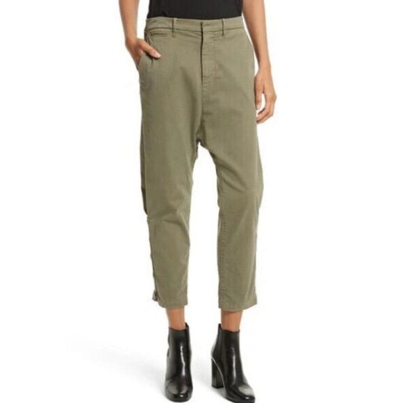 Nili Lotan Pants - Nili Lotan Jackson Army Green Side Zip Drop Crotch Crop Pants Women’s 10 Utility